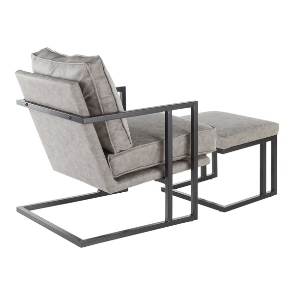 Lumisource Roman Lounge Chair and Ottoman in Black Metal and Grey Faux Leather - C2-ROMAN BKGY