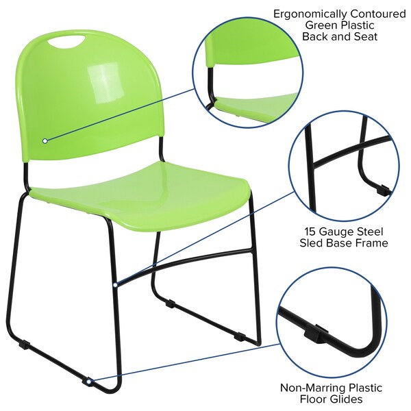 Flash Furniture Green Plastic Stack Chair - RUT-188-GN-GG