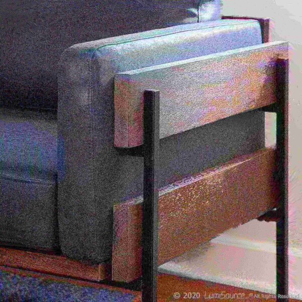 Lumisource Kari Accent Chair in Black Metal, Grey Wood, and Black Faux Leather - CHR-KARI BKGY