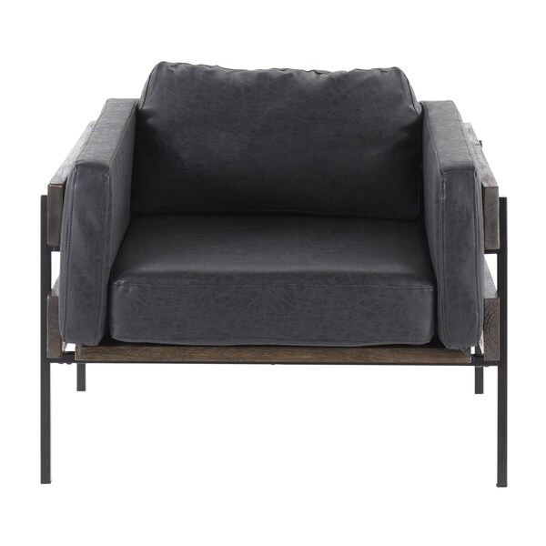 Lumisource Kari Accent Chair in Black Metal, Grey Wood, and Black Faux Leather - CHR-KARI BKGY
