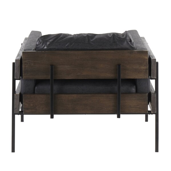 Lumisource Kari Accent Chair in Black Metal, Grey Wood, and Black Faux Leather - CHR-KARI BKGY