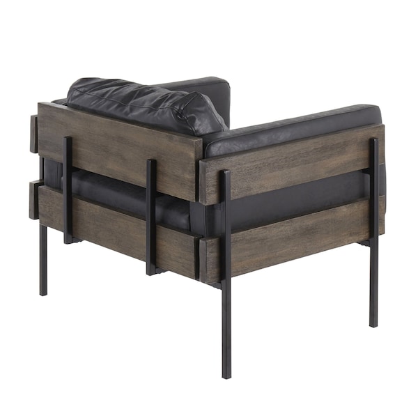 Lumisource Kari Accent Chair in Black Metal, Grey Wood, and Black Faux Leather - CHR-KARI BKGY