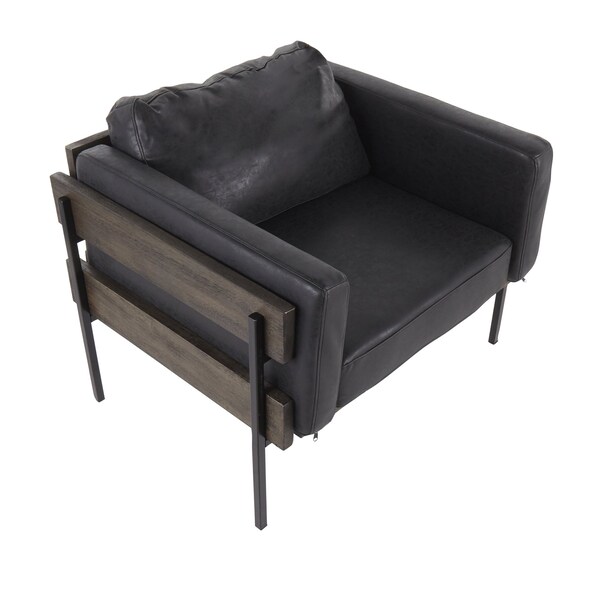 Lumisource Kari Accent Chair in Black Metal, Grey Wood, and Black Faux Leather - CHR-KARI BKGY