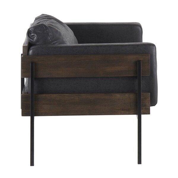 Lumisource Kari Accent Chair in Black Metal, Grey Wood, and Black Faux Leather - CHR-KARI BKGY