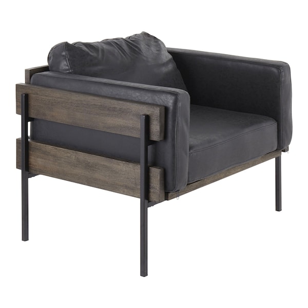 Lumisource Kari Accent Chair in Black Metal, Grey Wood, and Black Faux Leather - CHR-KARI BKGY
