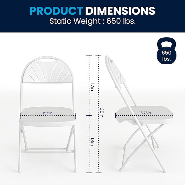 Flash Furniture White Plastic Folding Chair - 8-LE-L-4-WHITE-GG