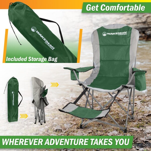 Wakeman Camping Chair with Foot Rest - 300lb Capacity Chair with Cooler & Cupholder by Wakeman Green - 75-CMP1125
