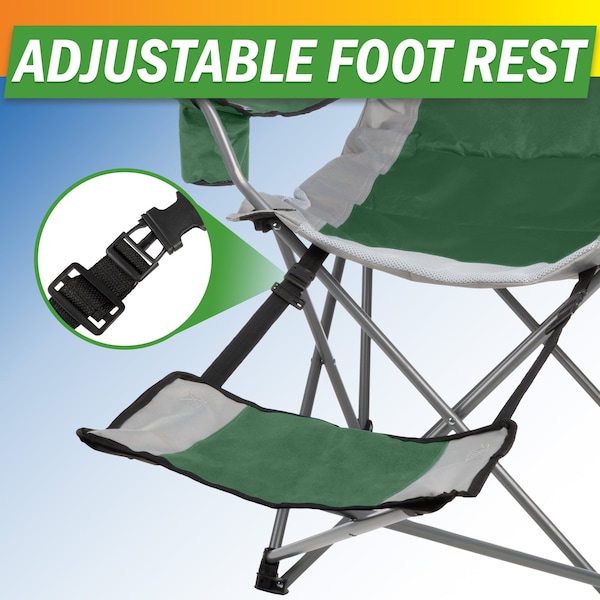 Wakeman Camping Chair with Foot Rest - 300lb Capacity Chair with Cooler & Cupholder by Wakeman Green - 75-CMP1125