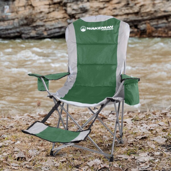 Wakeman Camping Chair with Foot Rest - 300lb Capacity Chair with Cooler & Cupholder by Wakeman Green - 75-CMP1125