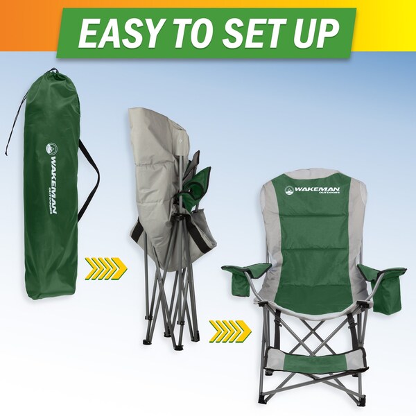 Wakeman Camping Chair with Foot Rest - 300lb Capacity Chair with Cooler & Cupholder by Wakeman Green - 75-CMP1125