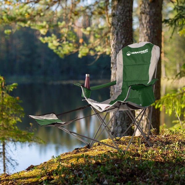 Wakeman Camping Chair with Foot Rest - 300lb Capacity Chair with Cooler & Cupholder by Wakeman Green - 75-CMP1125