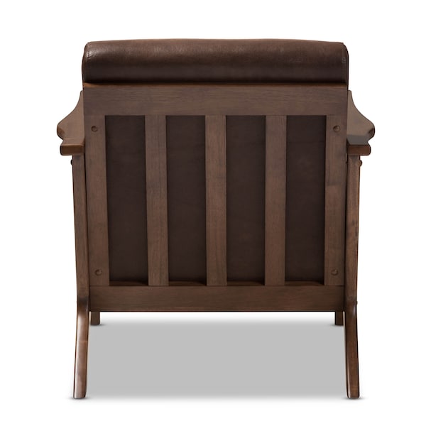 Baxton Studio Bianca Walnut Wood Dark Brown Distressed Faux Leather Lounge Chair - 140-7544