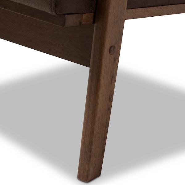 Baxton Studio Bianca Walnut Wood Dark Brown Distressed Faux Leather Lounge Chair - 140-7544