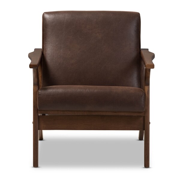 Baxton Studio Bianca Walnut Wood Dark Brown Distressed Faux Leather Lounge Chair - 140-7544