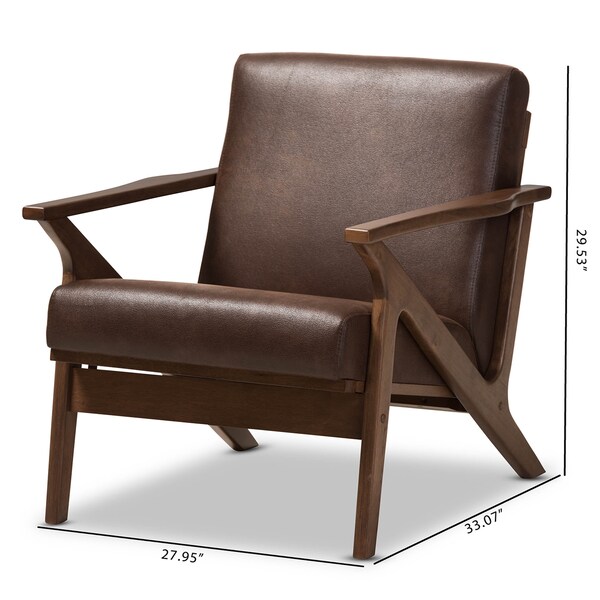 Baxton Studio Bianca Walnut Wood Dark Brown Distressed Faux Leather Lounge Chair - 140-7544