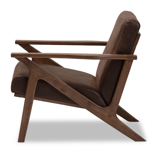 Baxton Studio Bianca Walnut Wood Dark Brown Distressed Faux Leather Lounge Chair - 140-7544
