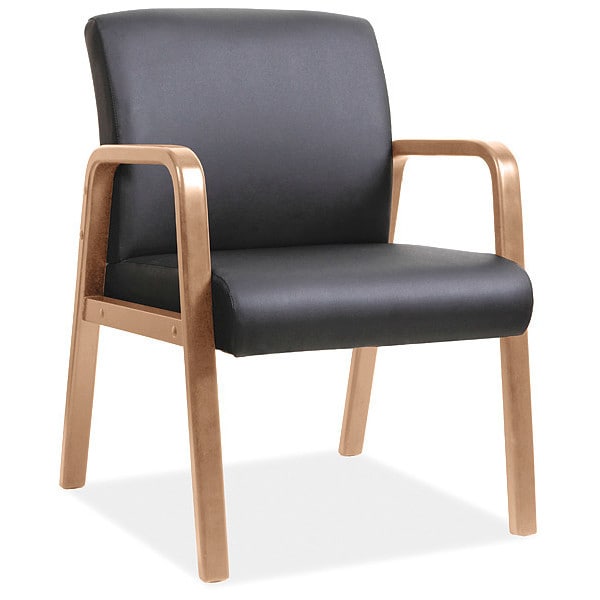 Lorell Guest Chair, Wood Back, 24 in W 26.6" L 33.3" H, Fixed, Bonded Leather Seat - LLR20026