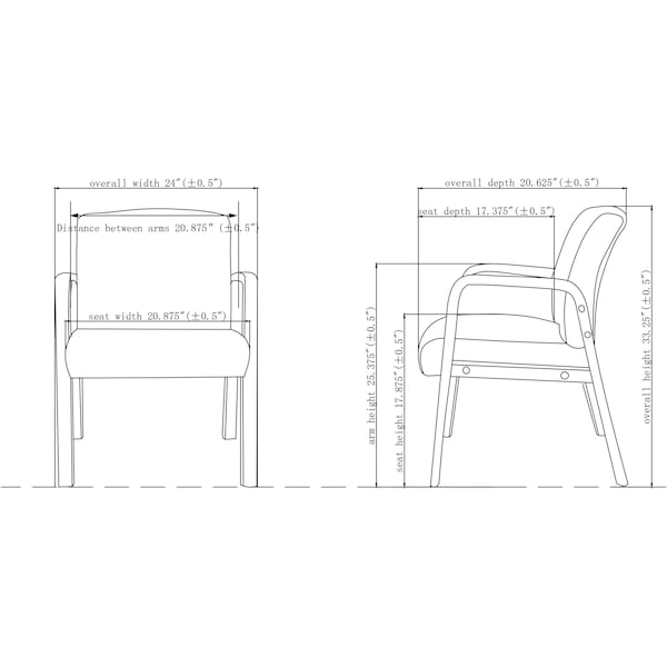 Lorell Guest Chair, Wood Back, 24 in W 26.6" L 33.3" H, Fixed, Bonded Leather Seat - LLR20026