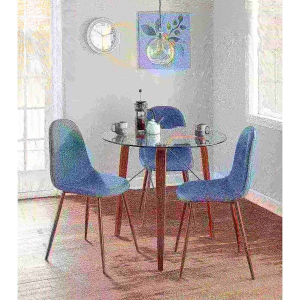 Lumisource Pebble Dining/Accent Chair in Walnut and Blue Fabric, PK 2 - CH-PEB WL+BU2