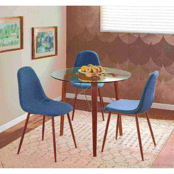 Lumisource Pebble Dining/Accent Chair in Walnut and Blue Fabric, PK 2 - CH-PEB WL+BU2