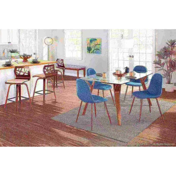 Lumisource Pebble Dining/Accent Chair in Walnut and Blue Fabric, PK 2 - CH-PEB WL+BU2