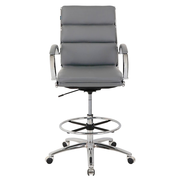 Interion By Global Industrial Interion Antimicrobial Bonded Leather Modern Ribbed Executive Stool, Charcoal Gray - 695641GY-AM