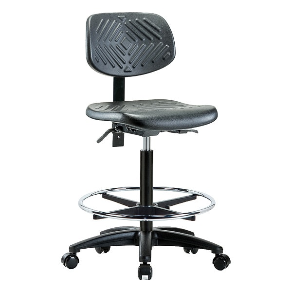 Zoro Select High Bench Chair Ergonomic Chair, No Arms, 23-1/4" to 33-1/4" Height, Polyurethane, Black - BR-PHBCH-RG-T1-A0-CF-RC-BLK