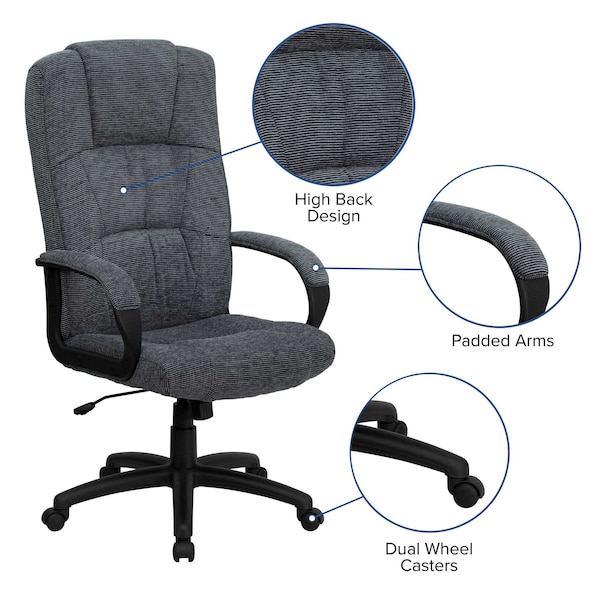 Flash Furniture Contemporary Chair Gray High Back Exec Chair, Fixed Arms, 19-3/4" to 22-3/4" Height, Polypropylene - BT-9022-BK-GG