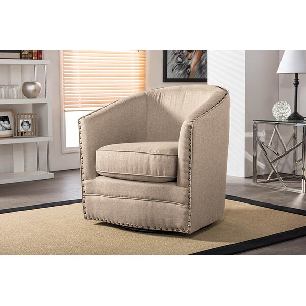 Baxton Studio Porter Classic Retro Beige Upholstered Swivel Tub Chair - 119-6664