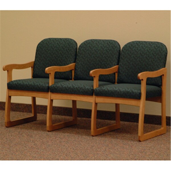 Wooden Mallet Prairie Three Seat Chair with Center Arms in Medium Oak - Leaf Green - DW7-3MOLG