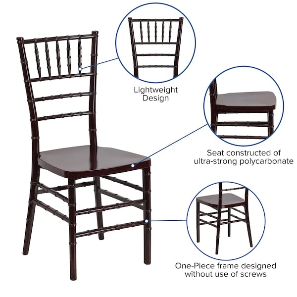 Flash Furniture Hercules Premium Chiavari Chair, 15-3/4 in W 18-1/2" L 36-1/2" H - LE-MAHOGANY-GG
