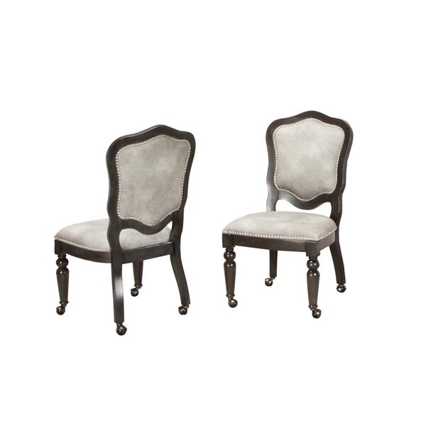 Fine-Line Vegas Caster Gaming & Dining Wood Chair - Nailheads & Casters Grey Set of 2 - FI1646946