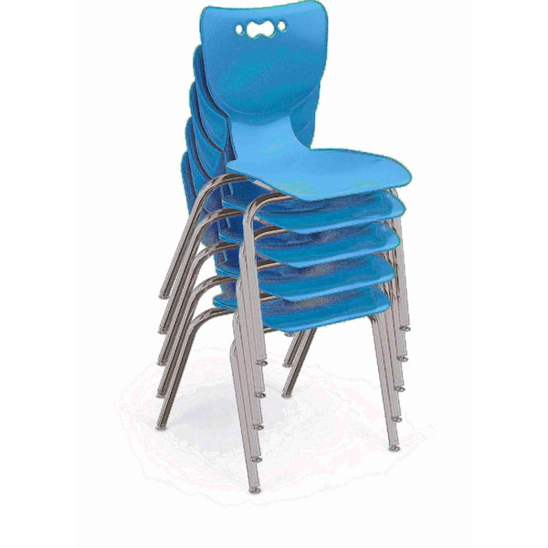 Mooreco Hierarchy School Chair, 4 Leg, 18" Chrome Frame, Blue Armless Shell, PK5 - 53318-5-BLUE-NA-CH