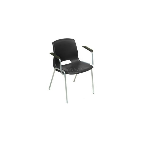 Global Equipment Interion Merion Collection Stacking Chair With Mid Back Fixed Arms, Plastic, Black - 921397BK