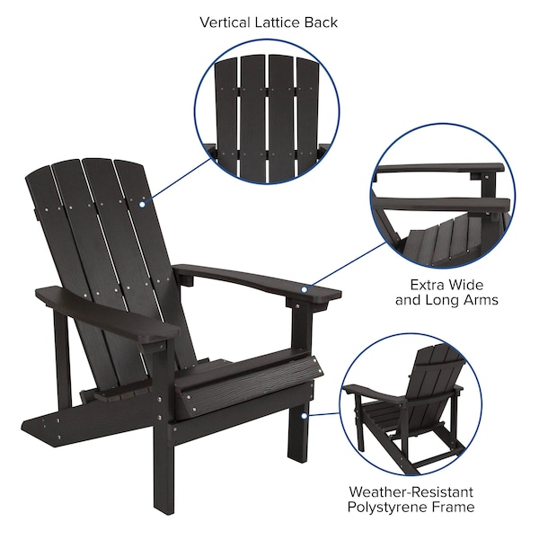 Flash Furniture Charlestown Adirondack Chair, Slate Wood, Slate Gray Seat, Wood Back, 29.5 W 35 H - JJ-C14501-SLT-GG