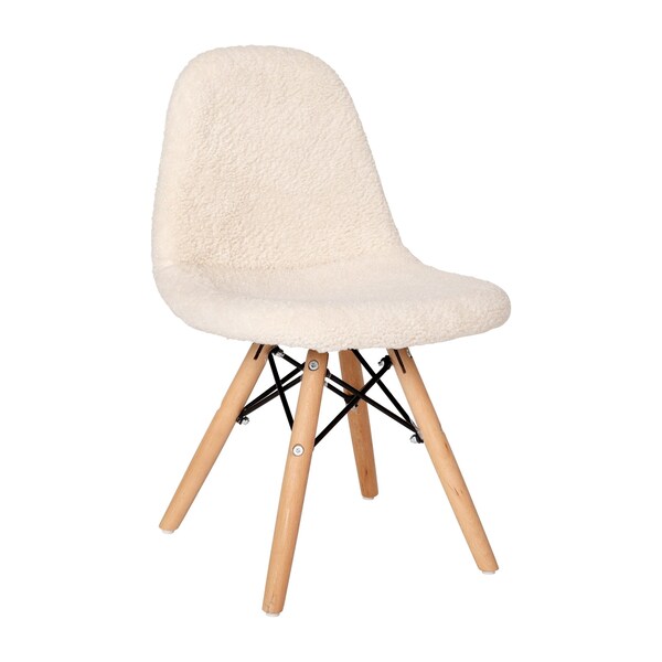 Flash Furniture Off-White Kids Faux Shearling Chair with Wood Legs - DL-DA2018-2-W-GG