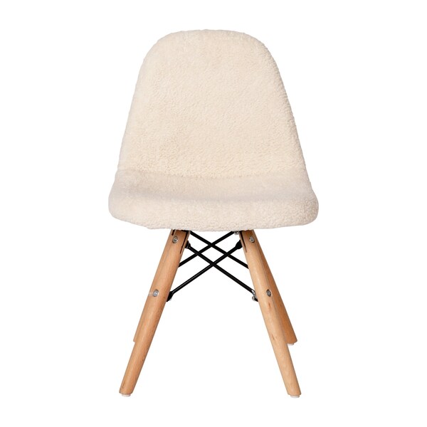 Flash Furniture Off-White Kids Faux Shearling Chair with Wood Legs - DL-DA2018-2-W-GG