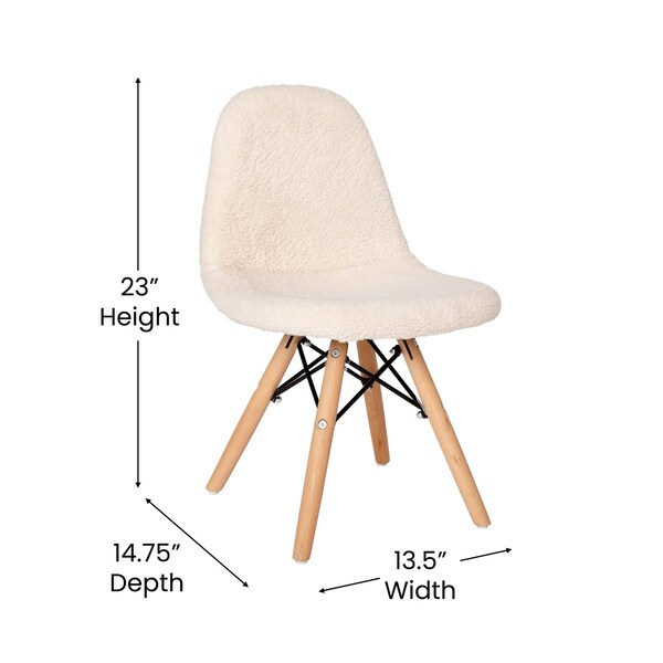 Flash Furniture Off-White Kids Faux Shearling Chair with Wood Legs - DL-DA2018-2-W-GG