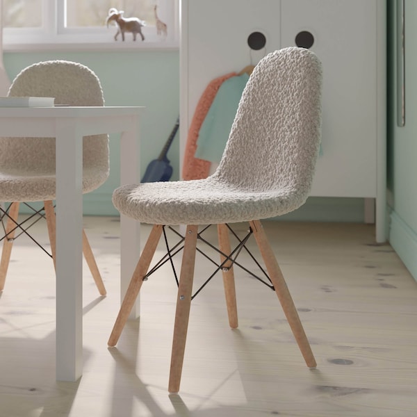 Flash Furniture Off-White Kids Faux Shearling Chair with Wood Legs - DL-DA2018-2-W-GG