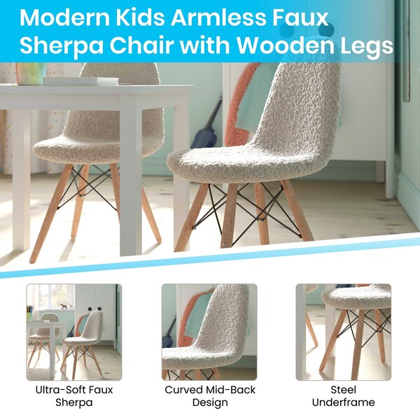 Flash Furniture Off-White Kids Faux Shearling Chair with Wood Legs - DL-DA2018-2-W-GG