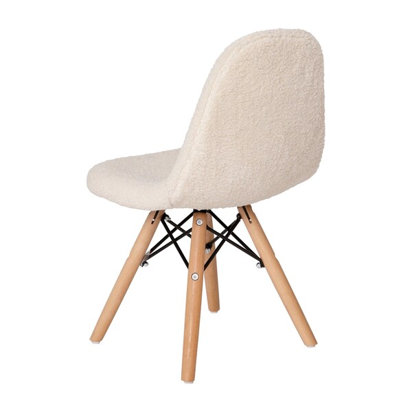 Flash Furniture Off-White Kids Faux Shearling Chair with Wood Legs - DL-DA2018-2-W-GG