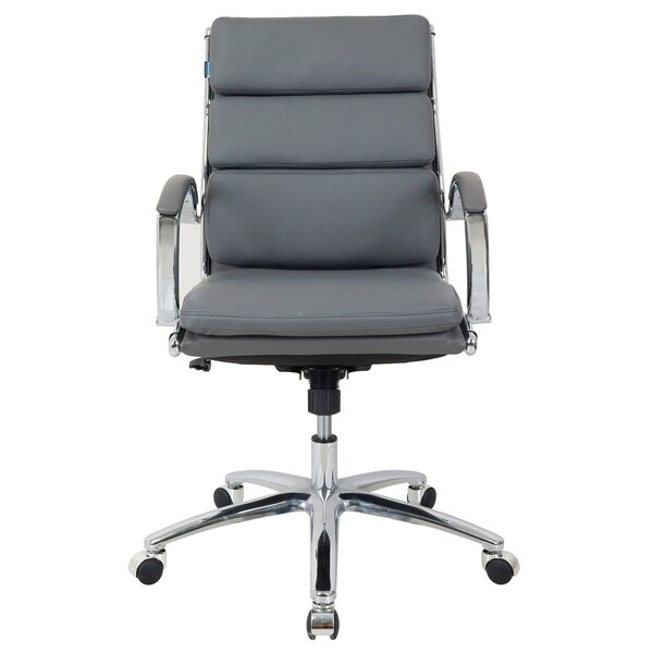 Interion By Global Industrial Interion Antimicrobial Bonded Leather Modern Ribbed Executive Chair, Charcoal Gray - 695640GY-AM