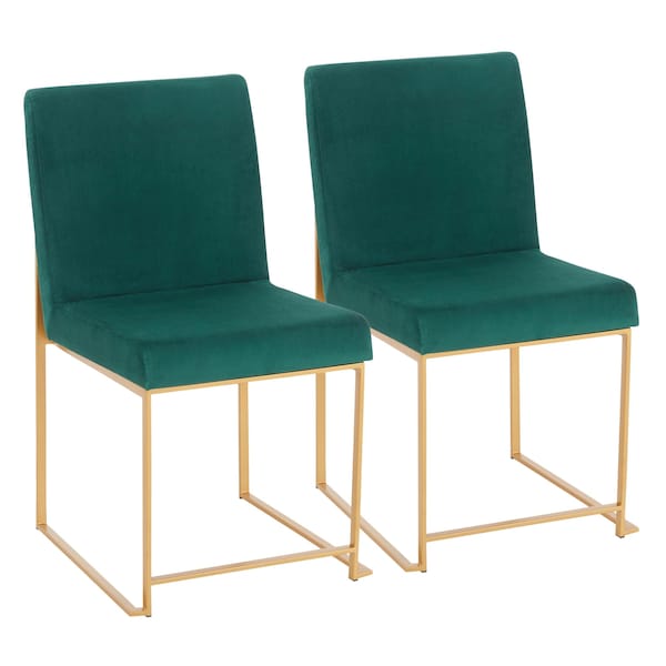 Lumisource High Back Fuji Dining Chair in Gold and Green Velvet, PK 2 - DC-HBFUJI AUVGN2