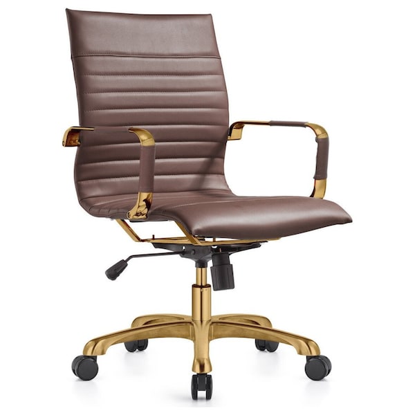 Leisuremod Harris Faux Leather Office Chair with Gold Frame, Dark Brown - HOG19DBRL