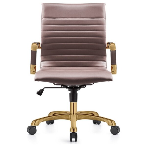 Leisuremod Harris Faux Leather Office Chair with Gold Frame, Dark Brown - HOG19DBRL