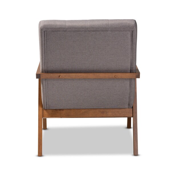 Baxton Studio Naeva Mid-Century Grey Upholstered Walnut Finished Wood Armchair - 160-9945