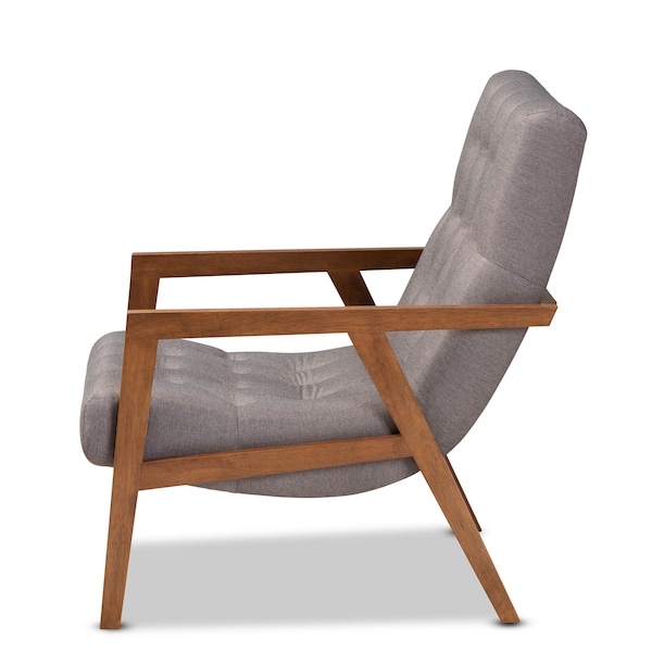 Baxton Studio Naeva Mid-Century Grey Upholstered Walnut Finished Wood Armchair - 160-9945