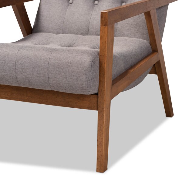 Baxton Studio Naeva Mid-Century Grey Upholstered Walnut Finished Wood Armchair - 160-9945