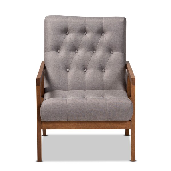 Baxton Studio Naeva Mid-Century Grey Upholstered Walnut Finished Wood Armchair - 160-9945