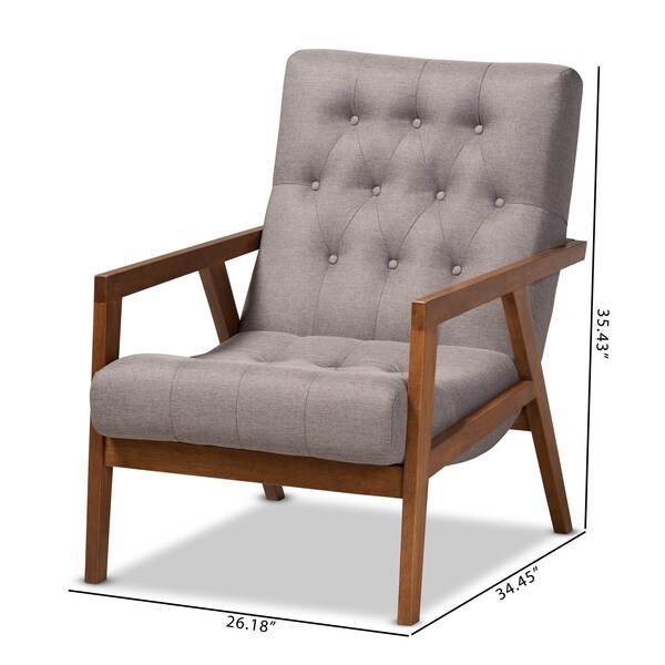 Baxton Studio Naeva Mid-Century Grey Upholstered Walnut Finished Wood Armchair - 160-9945